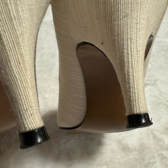 VTG 80’s Cream Dolce by Pierre Heels Scalloped Edge Textured Linen SZ 8 Bridal - Picture 9 of 16